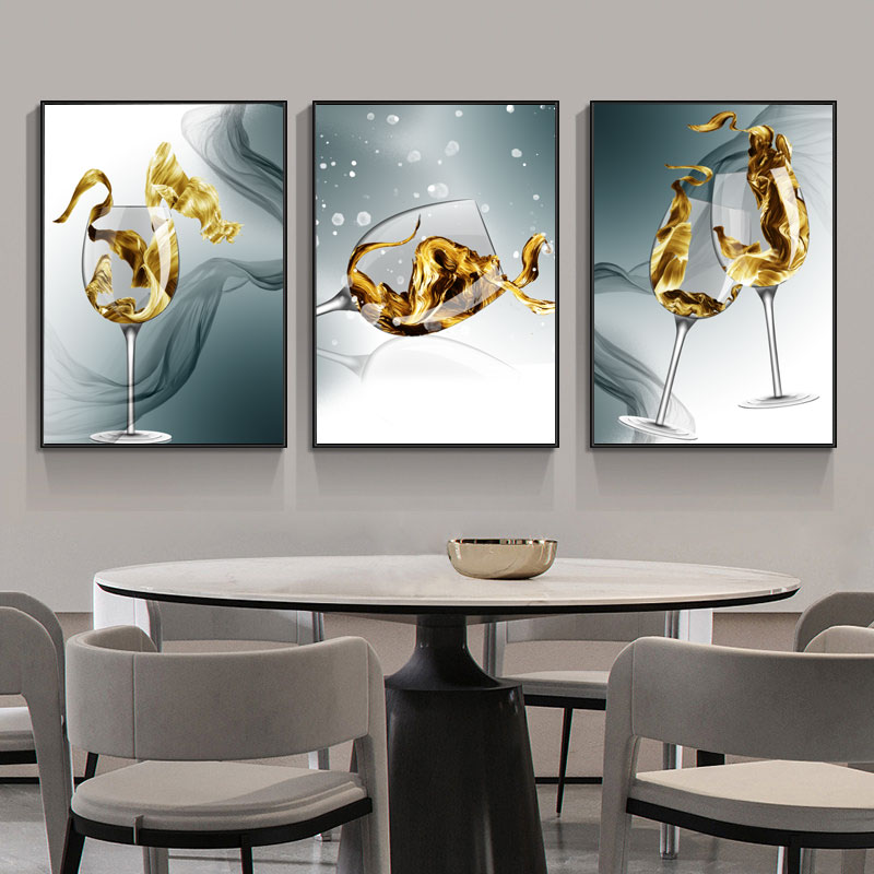 画布材质餐厅现代简约背景墙装饰画家居环保框架三联组合壁画墙画