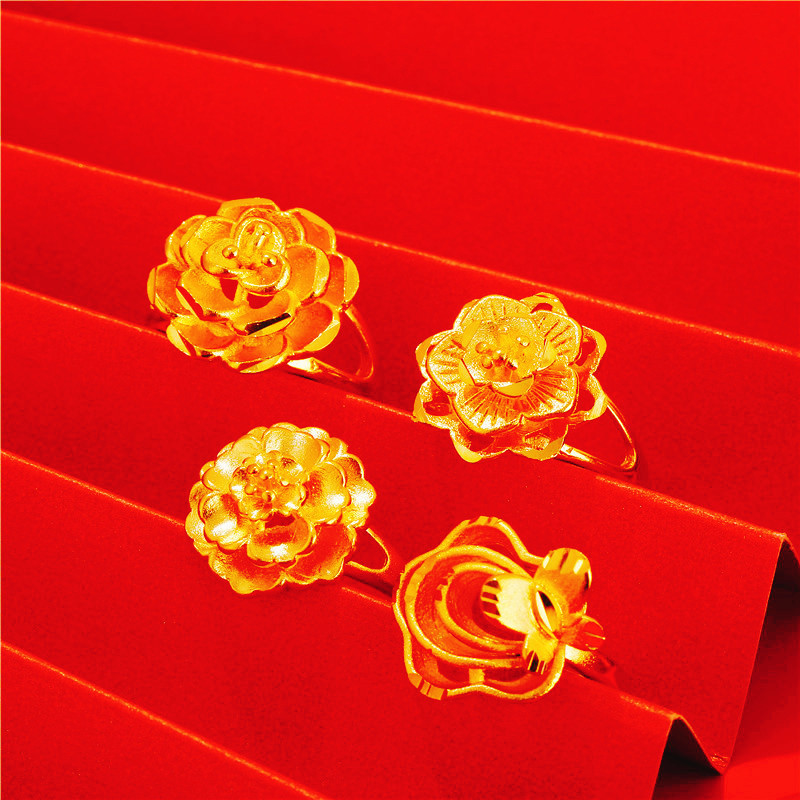 网红直播古法仿24k黄金开口花朵戒指女士 时尚越南沙金首饰品批发