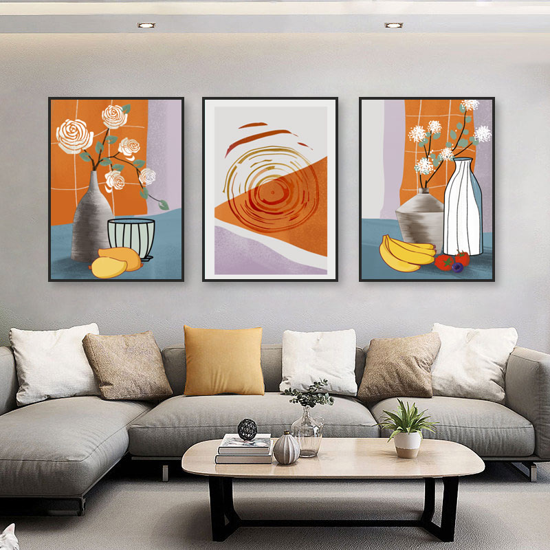 北欧复古文艺风格客厅装饰组合装饰油画房间酒店装饰壁画挂画