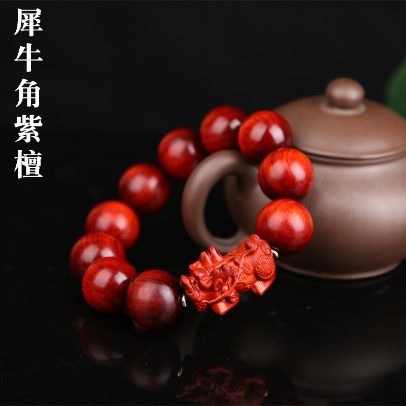 新款小孔高密度犀角紫檀木质佛珠血檀手串送朋友檀木手串现货批发