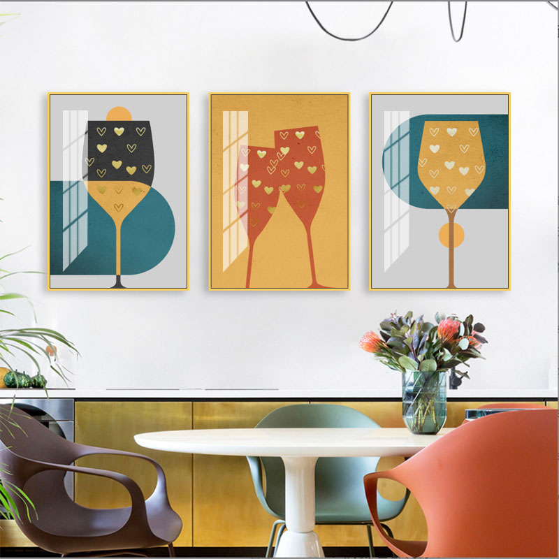 欧式现代家居餐厅咖啡馆背景墙装饰画挂画简约酒杯图案壁画墙画