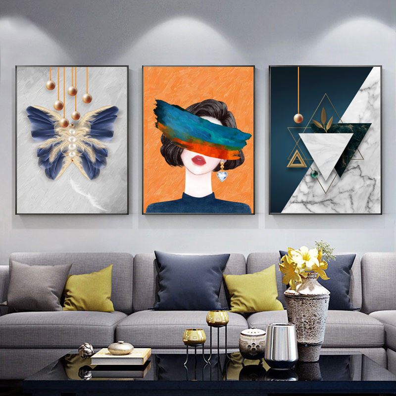 欧美抽象文艺美女图案客厅装饰油画ps环保边框酒店组合装饰画墙画