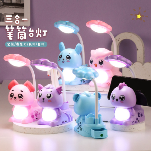 Factory Direct Cartoon Animal Multi-Function Desk Lamp with Pen Holder Pencil Sharpener USB Charging Night Light
