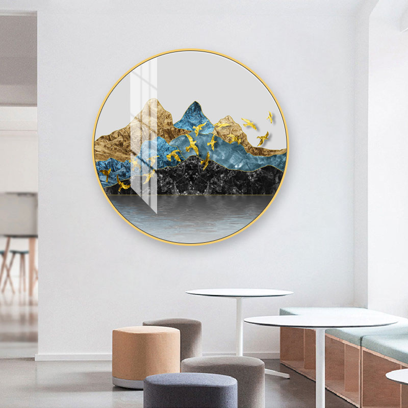 豪华新中式山水风景图案客厅装饰画房间酒店玄关晶瓷画墙画壁画