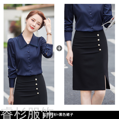 women‘s long-sleeved shirt design sense niche spring and autumn western style light mature ol business wear top autumn and winter lace shirt