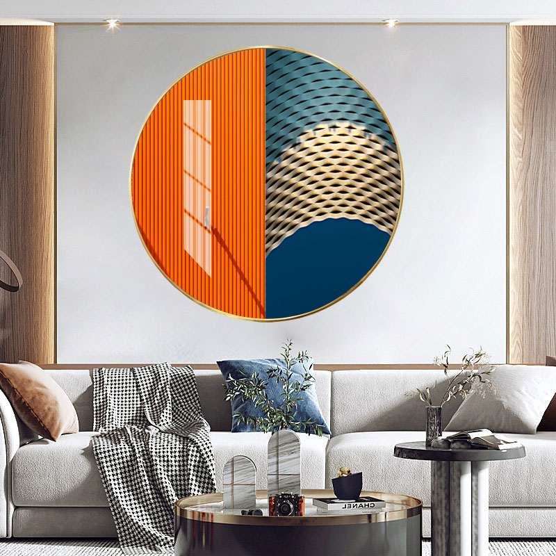 后现代抽象图案圆形客厅玄关装饰画酒店大厅晶瓷画挂画壁画墙画