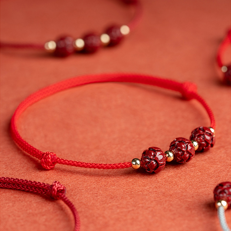 朱砂莲花红绳手链女古风编织闺蜜2022年本命年紫金砂珠