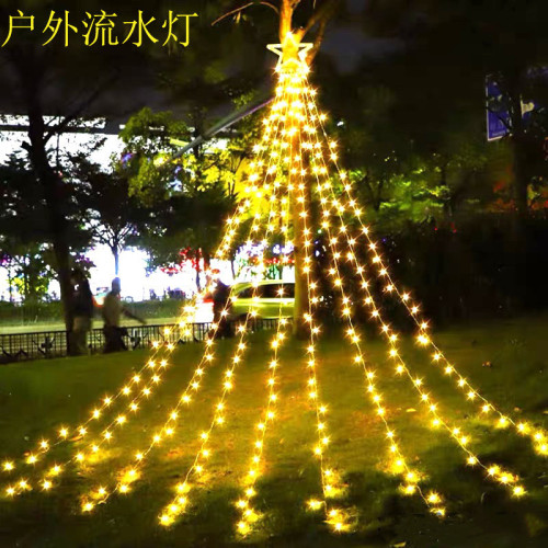 led five-pointed star waterfall light christmas hanging tree light running water light meteor light outdoor courtyard lawn star