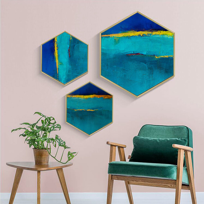 六角形欧式清新抽象花卉图案客厅背景墙装饰画餐厅咖啡馆壁画墙画