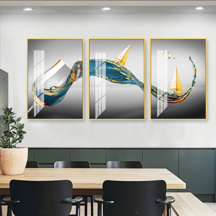 酒杯三联组合餐厅背景墙创意图案装饰画家居房间装饰墙画壁画