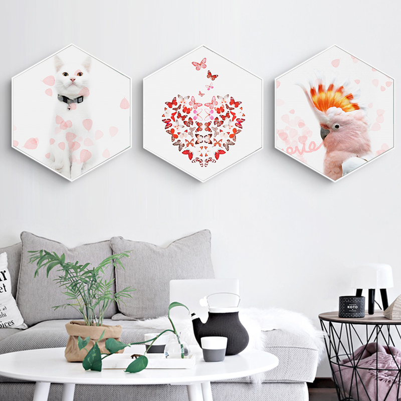 儿童房间动物图案卧室背景墙六角形装饰画家居客厅童趣温馨墙画