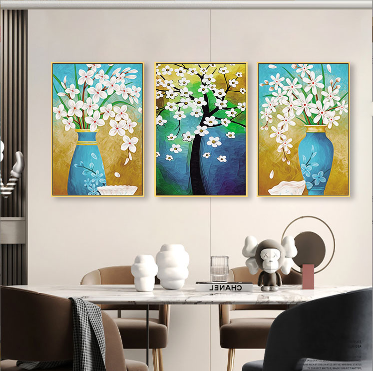 古典手绘风格餐厅花卉组合装饰画房间客厅卧室文艺花卉墙画壁画