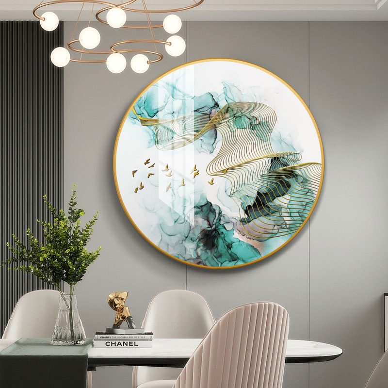 轻奢创意圆形高清喷绘客厅晶瓷装饰画酒店大厅背景墙装饰画墙画