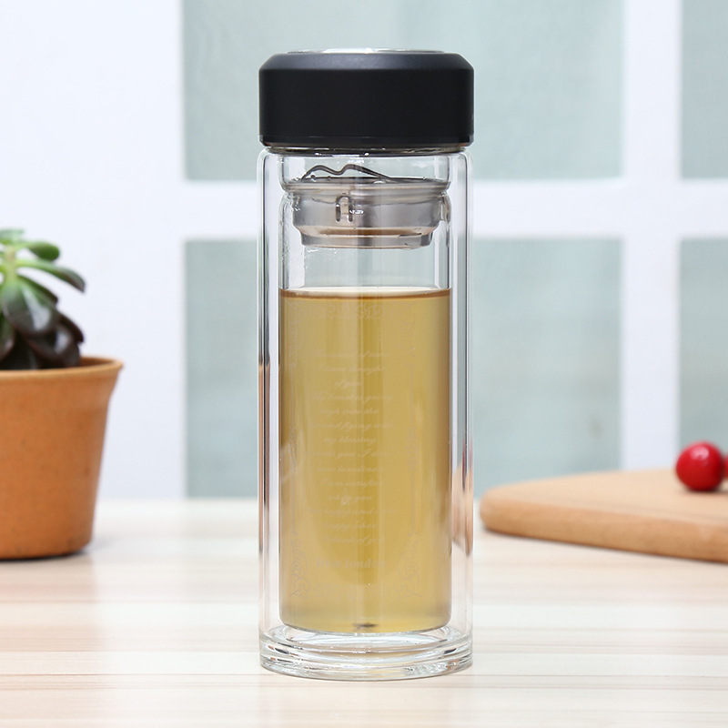 养生水杯透明双层玻璃杯 热销富氢水杯带茶隔 促销礼品广告杯茶杯