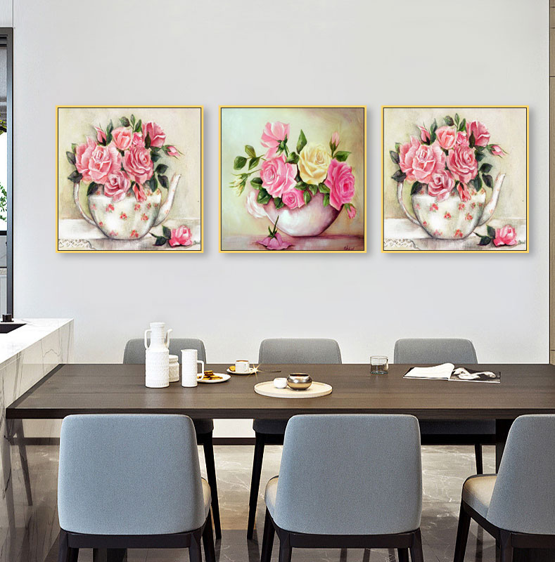 花卉图案餐厅油画装饰画现代简约组合餐厅有框画无框画装饰画墙画