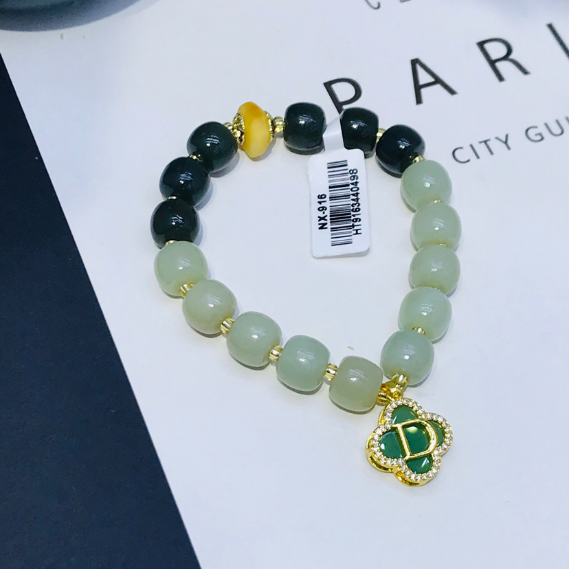 天然和田玉高品质渐变手链女 搭配四叶草幸运手串送长辈 好友首选