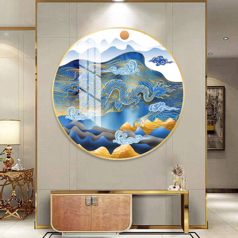订制批发圆形轻奢入户玄关走廊背景墙画客厅晶瓷画装饰壁画墙画