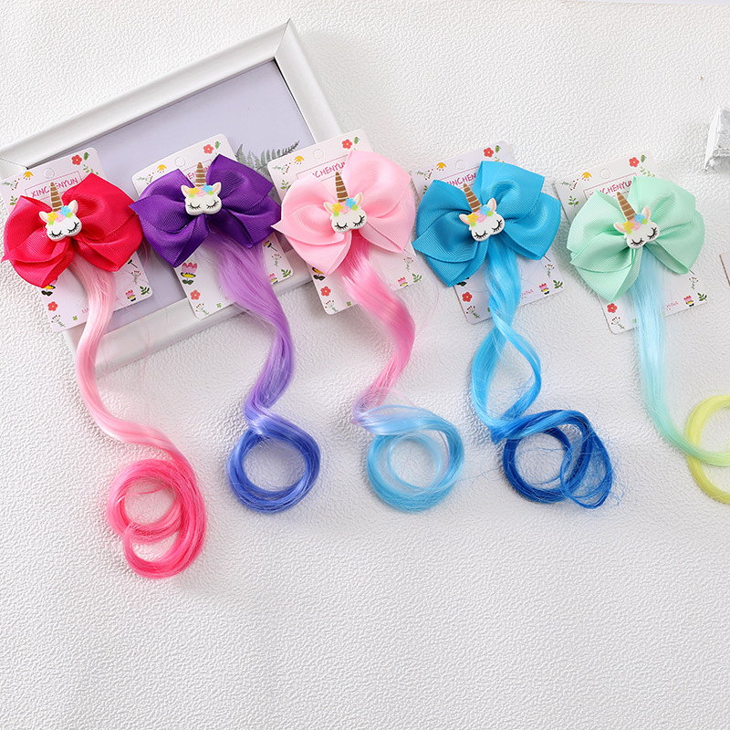 跨境蝴蝶结独角飞马儿童假发发卡发夹可爱节日装扮发饰糖果色发卡
