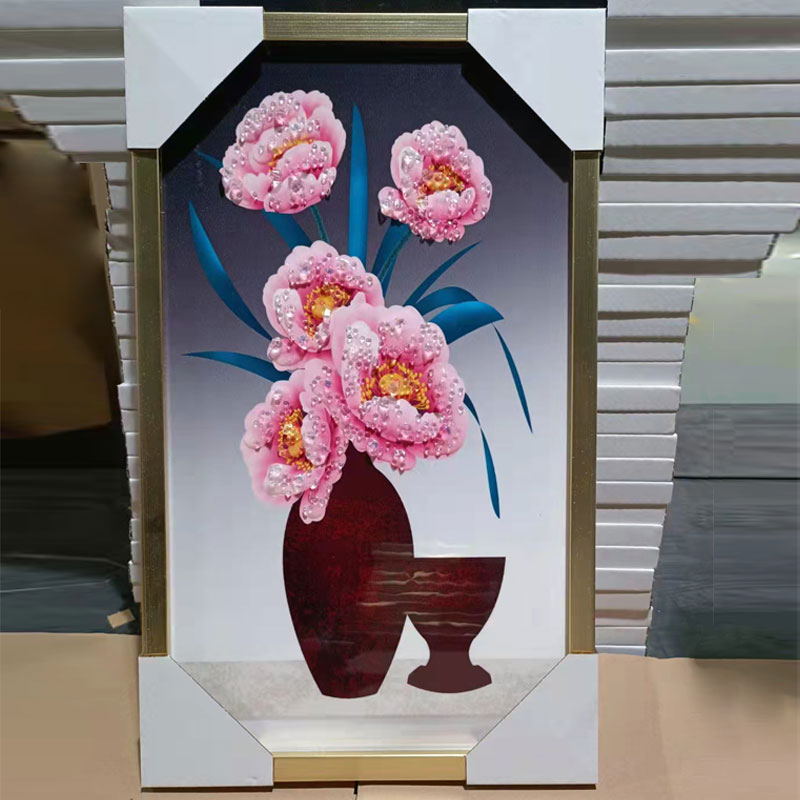 3D轻奢镶钻房间餐厅背景墙装饰画精美花卉图案客厅背景墙装饰墙画