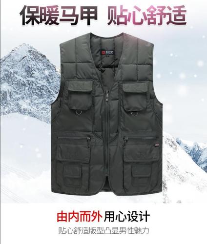 Winter down Cotton Vest Vest Thickened Autumn and Winter Middle-Aged and Elderly Multi-Pocket Fishing Vest Men‘s Inner Waistcoat Men‘s Clothing