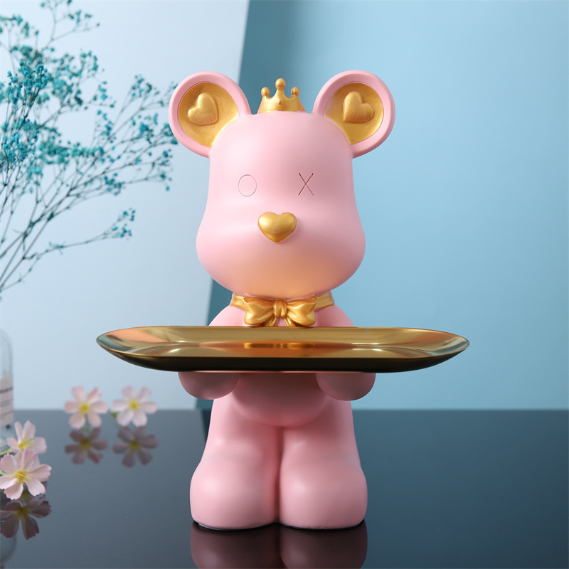 北欧轻奢大力熊摆件创意家居客厅装饰品玄关放钥匙收纳托盘果盘