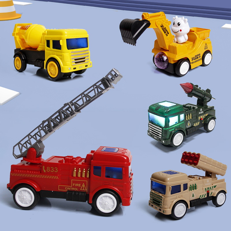 儿童电动万向灯光音乐玩具车 仿真军事消防工程车玩具地摊批发