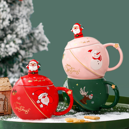 Christmas Cup Ceramic with Cover Spoon Mug Creative Large Capacity Couple Coffee Cup Gift Box Gift Gift