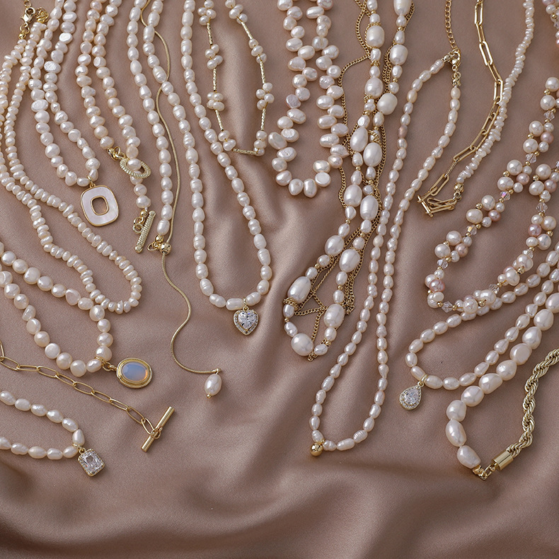 复古淡水珍珠项链法式巴洛克不规则小众设计感锆石欧美珍珠毛衣链