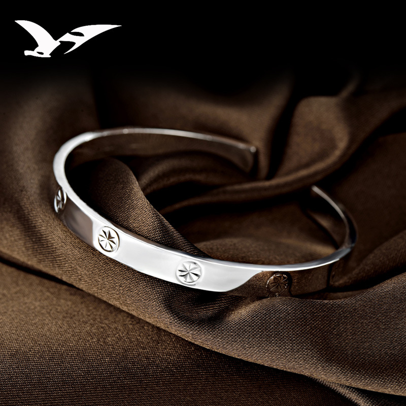 足银手镯s999韩版时尚满天星银手镯女士气质手饰送妈妈女友