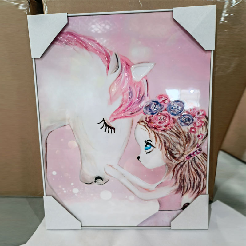 独角兽童趣女孩儿童房间背景墙装饰画北欧简约房间浮雕墙画壁画