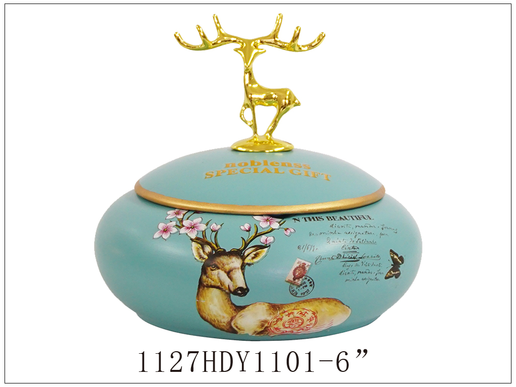 欧式复古陶瓷大号带盖烟灰缸现代简约创意奢华客厅装饰茶几 摆件