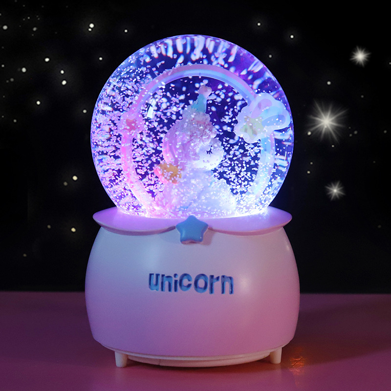 厂家批发新独角兽水晶球音乐盒发光八音盒儿童男孩女孩生日礼品