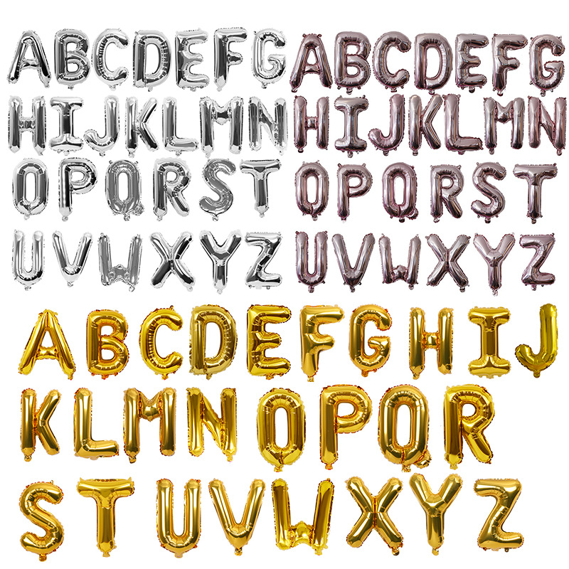 仿美版瘦体16寸英文A-Z小字母气球生日婚庆婚房装饰铝膜气球批发