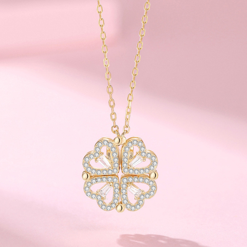 一款多戴恋心四叶草项链925银女简约气质锁骨链可拆爱心轻奢