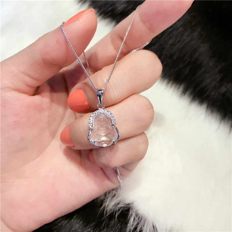 S925银小佛项链材质水晶可调节好运项链女饰品礼物水晶佛项链925