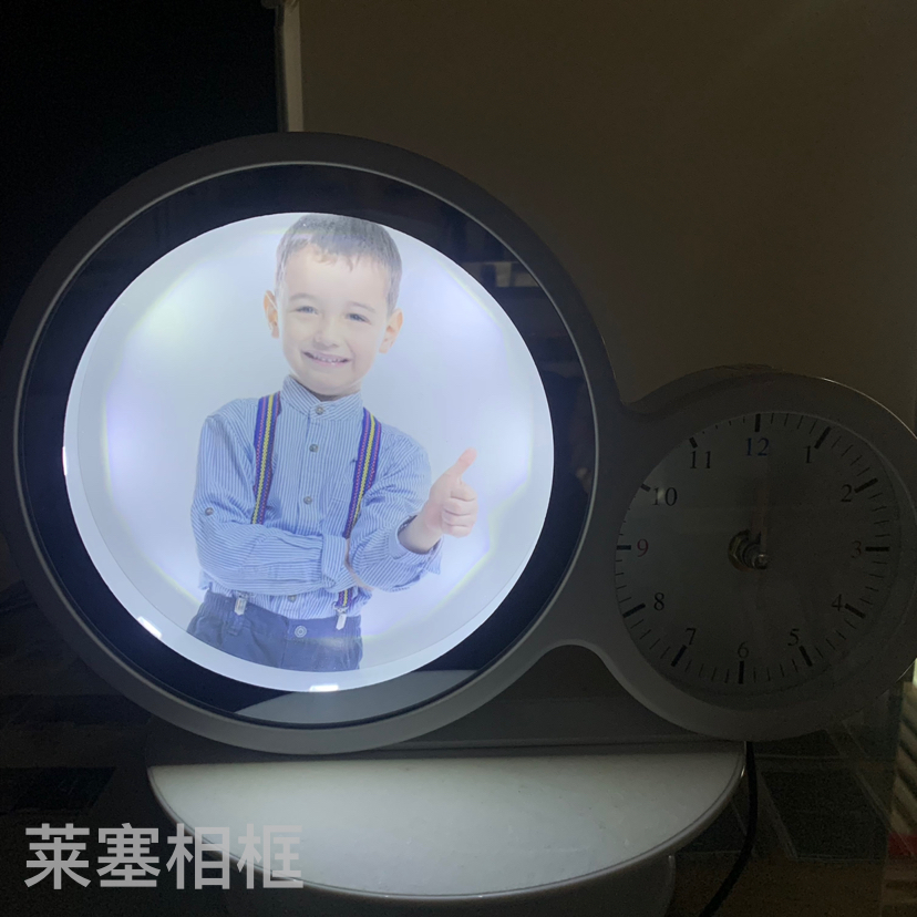 带钟圆形Led灯创意摆件工艺品家居装饰礼物客厅卧室照片魔镜相框