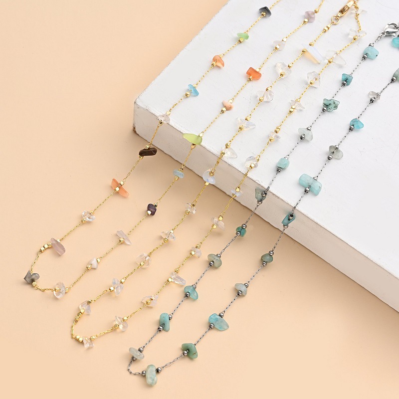 新款彩色天然石项链女小众设计感ins风项链 简约百搭高级感