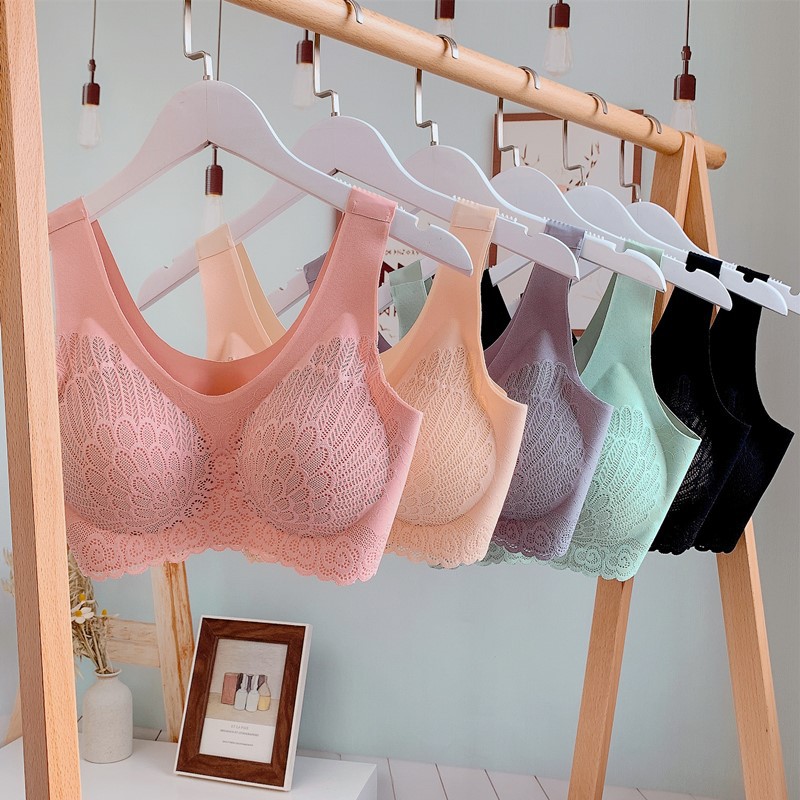 泰国乳胶4.0蕾丝无痕内衣无钢圈性感文胸罩背心式运动瑜珈睡