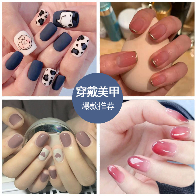 新款短款平头哑光印刷美甲甲片成品 史努比小狗磨砂穿戴假指甲