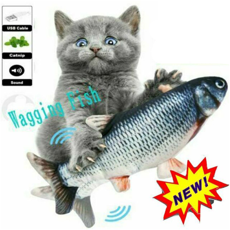 跨境仿真电动鱼跳动的摇摆鱼跳跳鱼逗猫鱼毛绒玩具可充电毛绒玩具