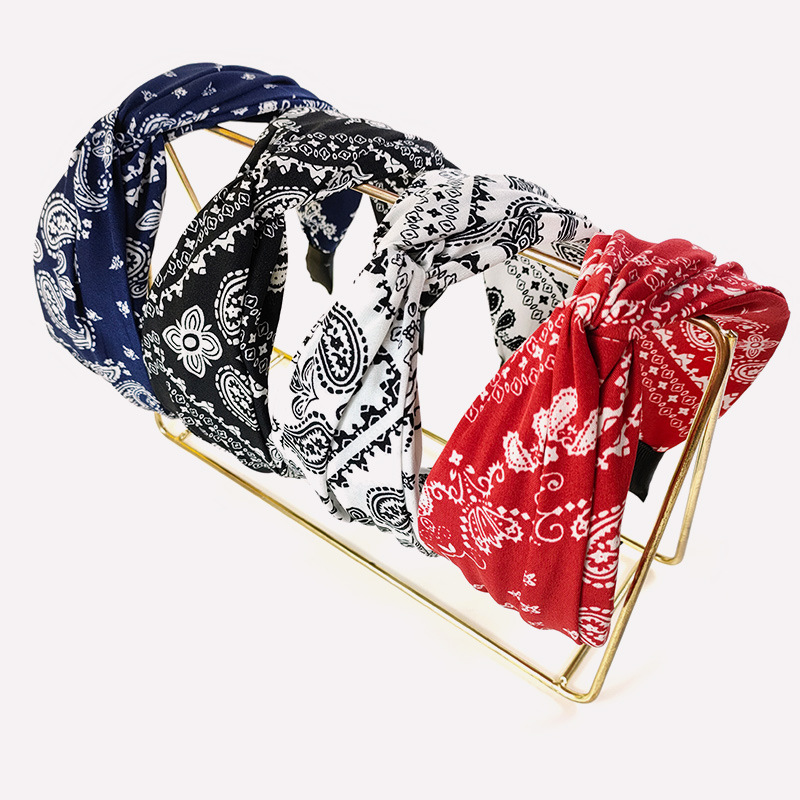 2021新款复古腰果交叉发箍韩版宽边扭结布艺发卡简约女士压发头箍