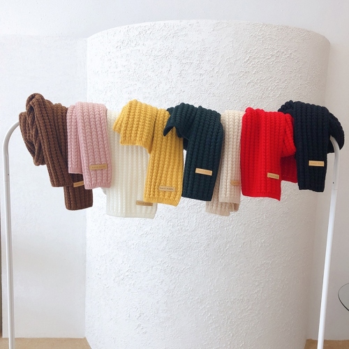 Korean Style Solid Color Label Small Fat Flower Wool Children‘s Knitted Scarf All-Match Fashionable Warm Scarf for Boys and Girls