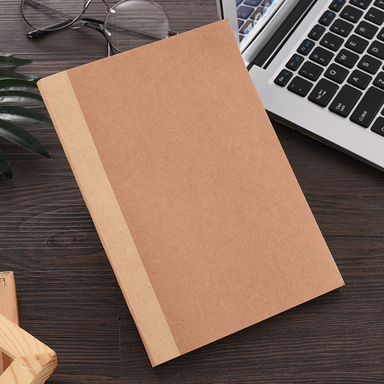 A5复古可180度活页纯白笔记本裸背牛皮纸记事本学生手账本可LOGO