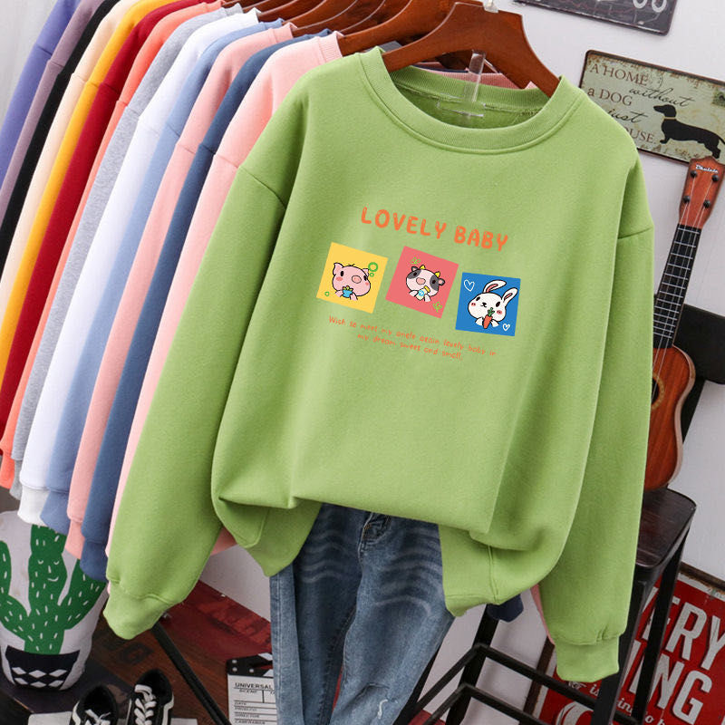 特价女装地摊批发圆领印花卫衣特价女装秋冬款套头上衣