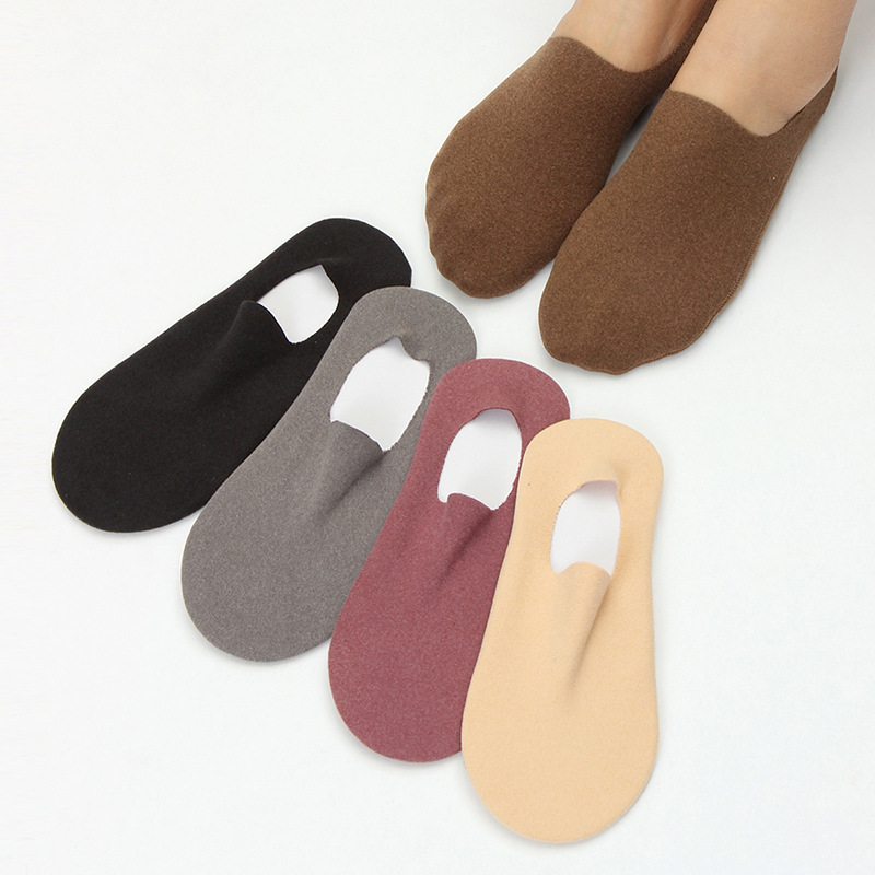 2021德绒加厚磨毛船袜男女保暖深口隐形袜纯色地板短袜套批发