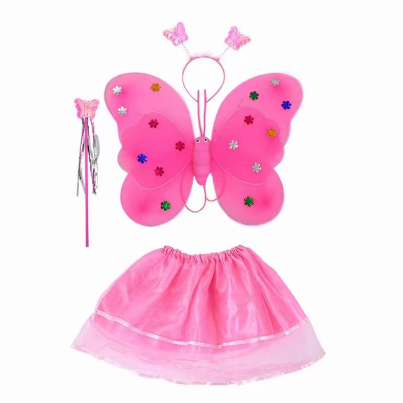 儿童cosplay双层蝴蝶翅膀四件套幼儿园天使翅膀装扮地摊货源批发
