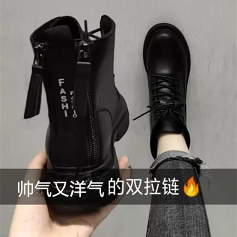 2021秋冬双拉链网红薄款软底马丁靴女短靴厚底加绒雪地靴一件代发