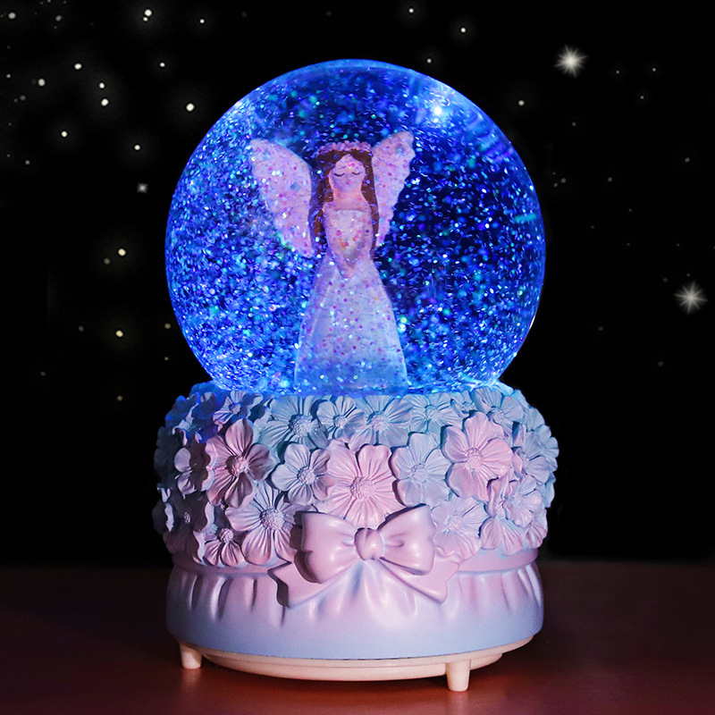 原创少女心天使女孩水晶球音乐盒发光飘雪情人节礼品女生生日礼物