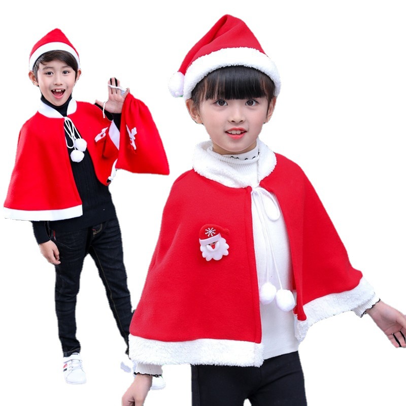 圣诞节服装儿童披风斗篷幼儿园演出服圣诞老人披肩装饰圣诞套装