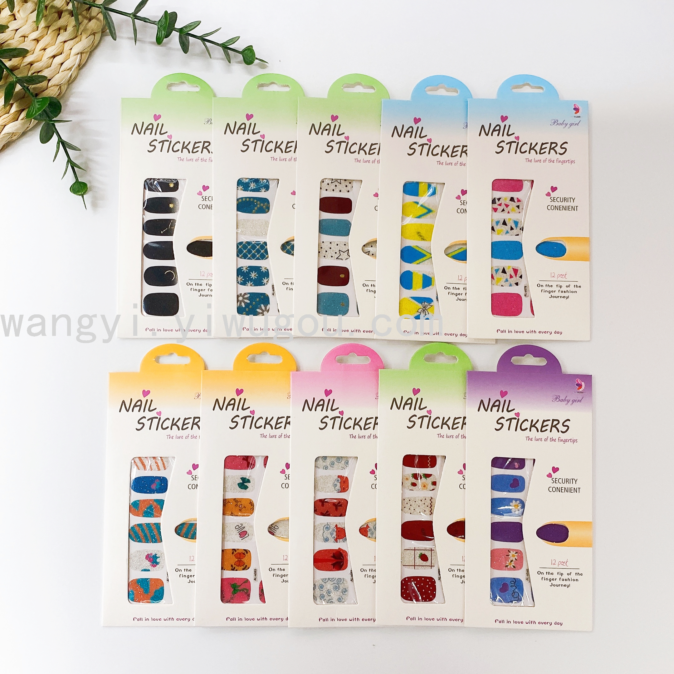 跨境新款指甲贴纸 假指甲贴 自带指甲锉  防水美甲贴 贴纸 AL